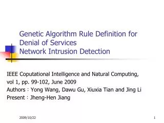 Genetic Algorithm Rule Definition for Denial of Services Network Intrusion Detection