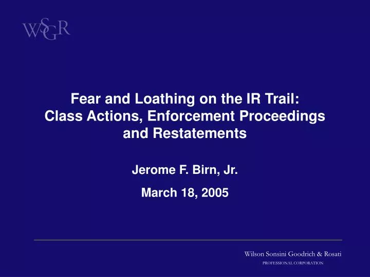 fear and loathing on the ir trail class actions enforcement proceedings and restatements