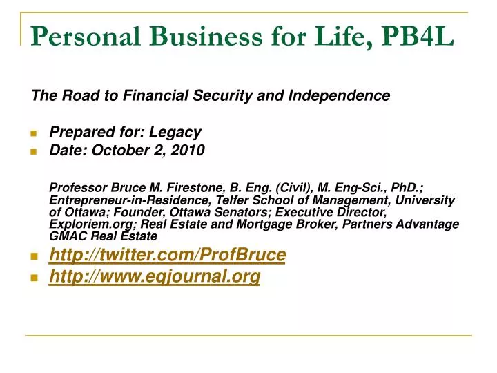 personal business for life pb4l