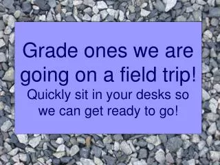 Grade ones we are going on a field trip! Quickly sit in your desks so we can get ready to go!