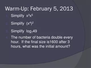 Warm-Up: February 5, 2013