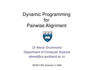 Dynamic Programming for Pairwise Alignment