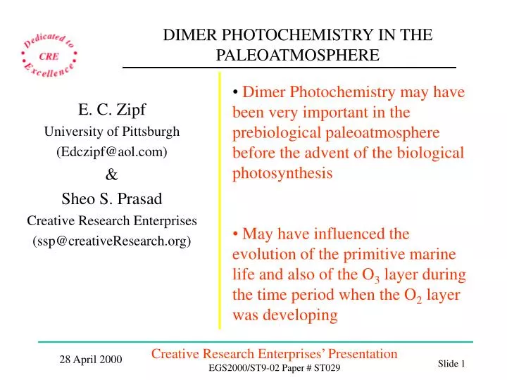 dimer photochemistry in the paleoatmosphere