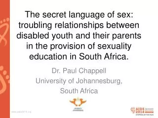Dr. Paul Chappell University of Johannesburg, South Africa