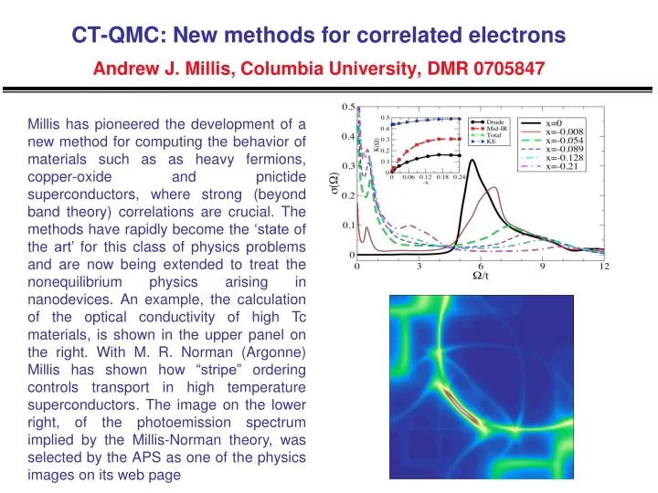 ct qmc new methods for correlated electrons andrew j millis columbia university dmr 0705847
