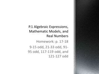 P.1 Algebraic Expressions, Mathematic Models, and Real Numbers