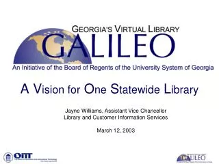 A V ision for O ne S tatewide L ibrary