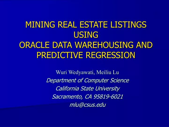 mining real estate listings using oracle data warehousing and predictive regression