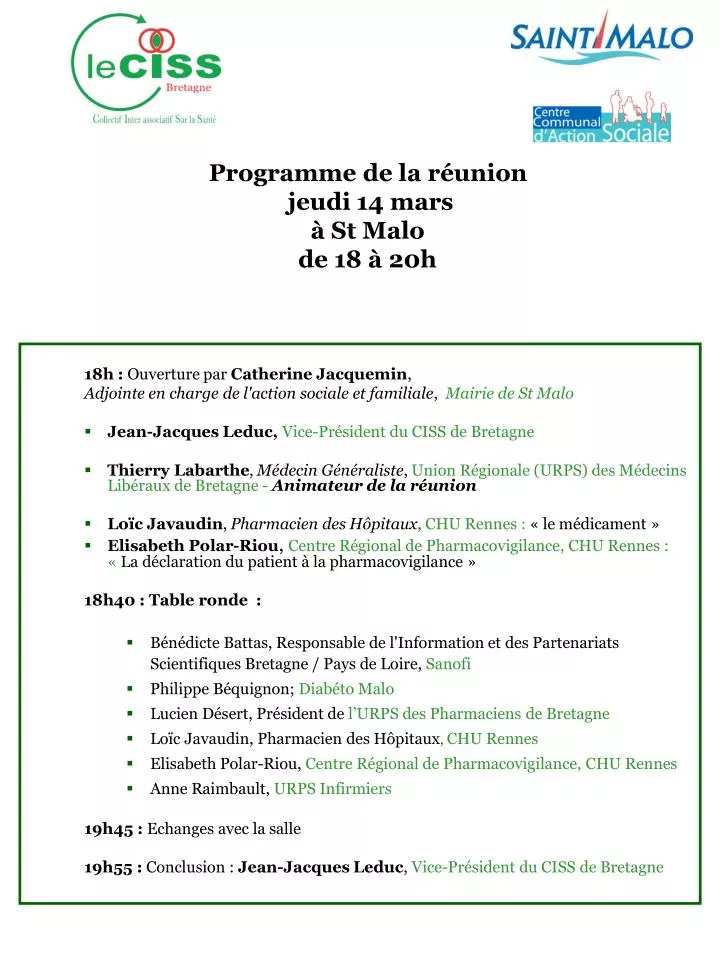 programme de la r union jeudi 14 mars st malo de 18 20h