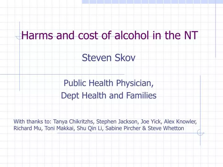harms and cost of alcohol in the nt