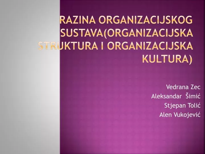 razina organizacijskog sustava organizacijska struktura i organizacijska kultura