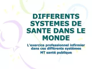 differents systemes de sante dans le monde