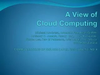 Abstract Defining Cloud Computing Classes of Utility Computing Cloud Computing Economics