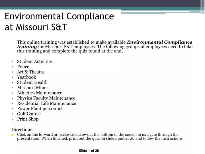 environmental compliance at missouri s t