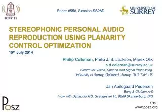 STEREOPHONIC PERSONAL AUDIO REPRODUCTION USING PLANARITY CONTROL OPTIMIZATION
