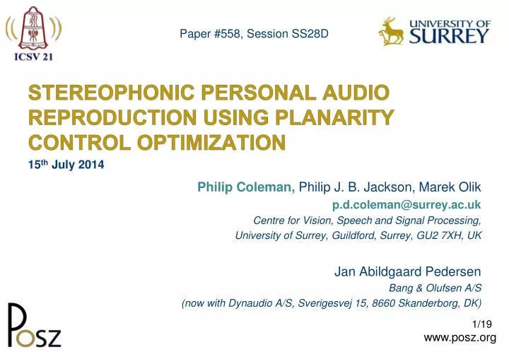 stereophonic personal audio reproduction using planarity control optimization