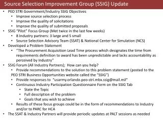 Source Selection Improvement Group (S SIG) Update