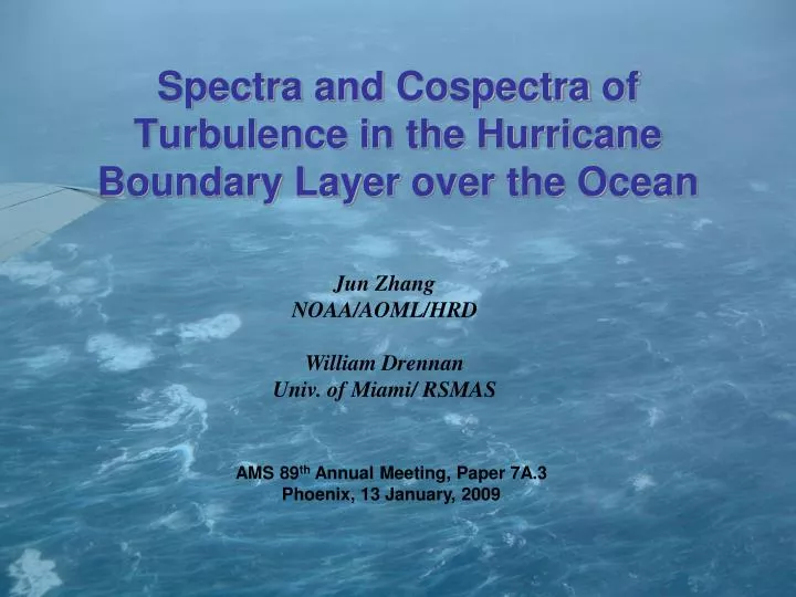 spectra and cospectra of turbulence in the hurricane boundary layer over the ocean