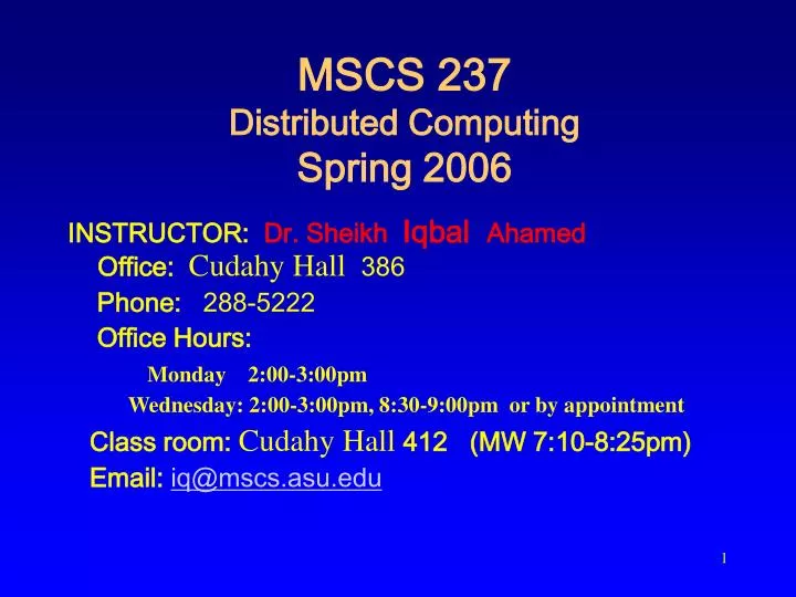 mscs 237 distributed computing spring 2006