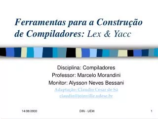 ferramentas para a constru o de compiladores lex yacc