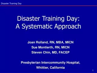 Disaster Training Day: A Systematic Approach