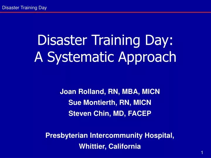 disaster training day a systematic approach
