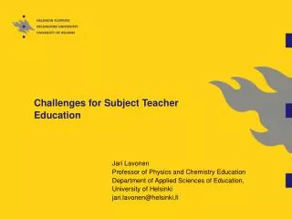 Challenges for Subject Teacher Education