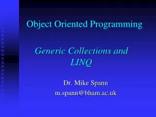 Object Oriented Programming