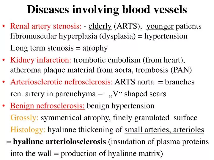 diseases involving blood vessels