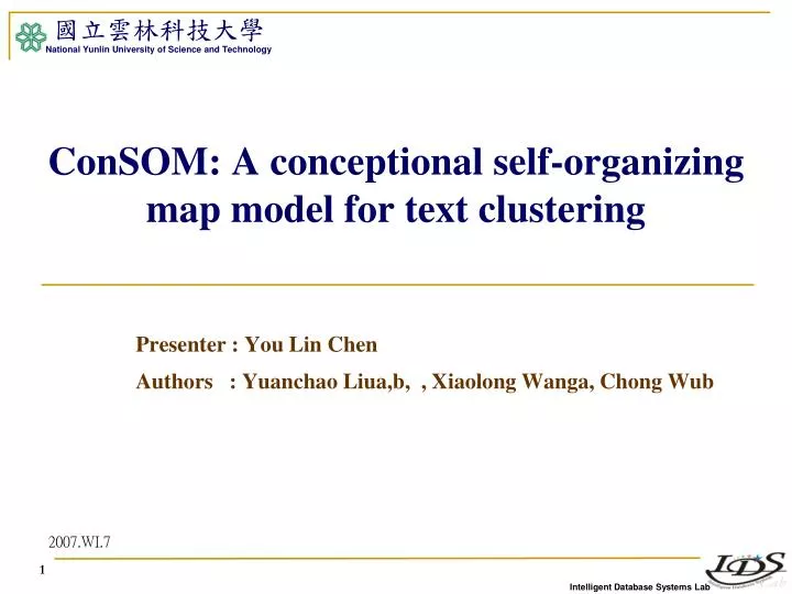 consom a conceptional self organizing map model for text clustering