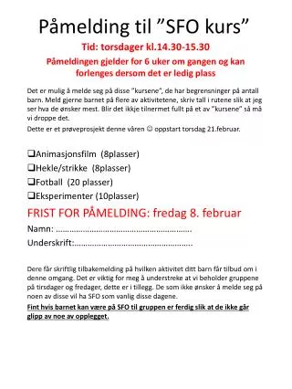 p melding til sfo kurs