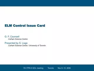 ELM Control Issue Card