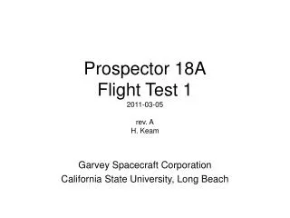 Prospector 18A Flight Test 1 2011-03-05 rev. A H. Keam