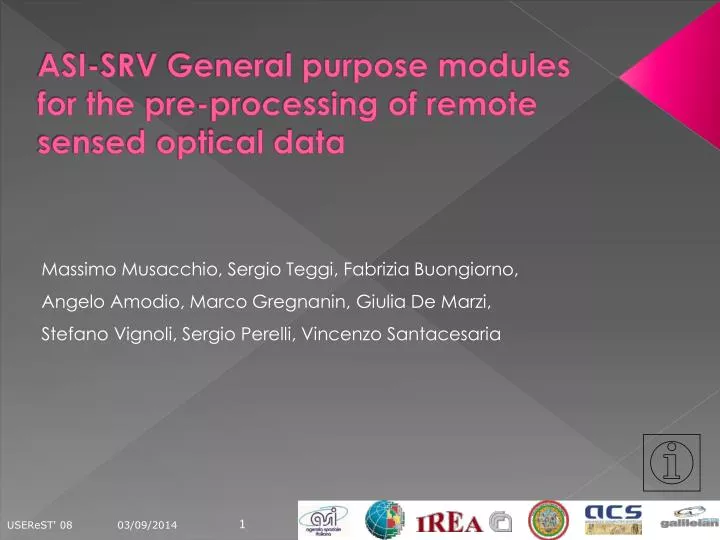 asi srv general purpose modules for the pre processing of remote sensed optical data