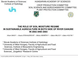 HUNGARIAN ACADEMY OF SCIENCES CROP PRODUCTION COMMITTEE SOIL SCIENCE AND AGROCHEMISTRY COMMITTEE