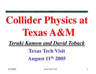 Collider Physics at Texas A&amp;M Teruki Kamon and David Toback Texas Tech Visit August 11 th 2005