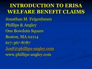 INTRODUCTION TO ERISA WELFARE BENEFIT CLAIMS