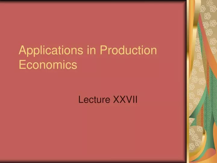 applications in production economics