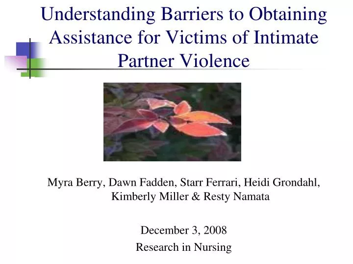 understanding barriers to obtaining assistance for victims of intimate partner violence