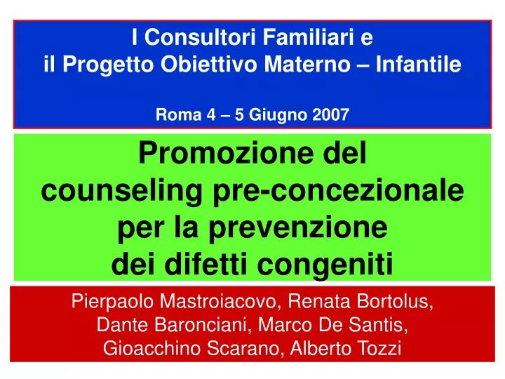 promozione del counseling pre concezionale per la prevenzione dei difetti congeniti