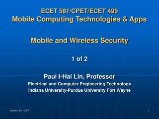 ECET 581/CPET/ECET 499 Mobile Computing Technologies &amp; Apps