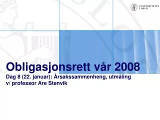 Obligasjonsrett vår 2008 Dag 8 (22. januar): Årsakssammenheng, utmåling v/ professor Are Stenvik