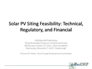Solar PV Siting Feasibility: Technical, Regulatory, and Financial