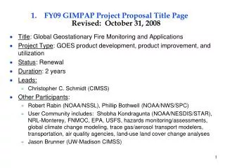 FY09 GIMPAP Project Proposal Title Page Revised: October 31, 2008