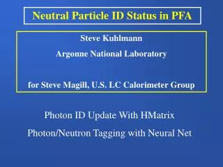 Neutral Particle ID Status in PFA
