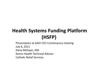 Health Systems Funding Platform (HSFP)
