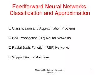 Feedforward Neural Networks. Classification and Approximation