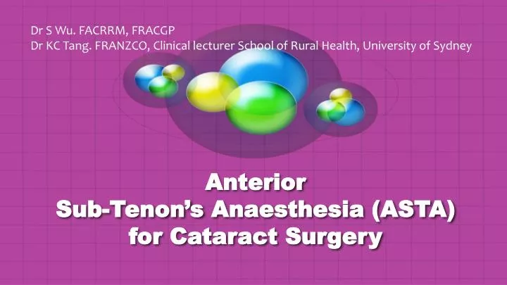 anterior sub tenon s anaesthesia asta for cataract surgery