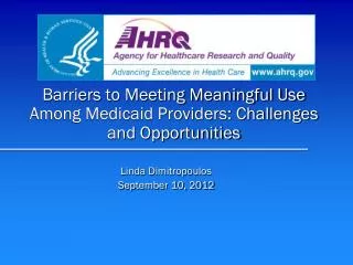 Barriers to Meeting Meaningful Use Among Medicaid Providers: Challenges and Opportunities