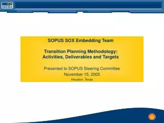 SOPUS SOX Embedding Team Transition Planning Methodology: Activities, Deliverables and Targets